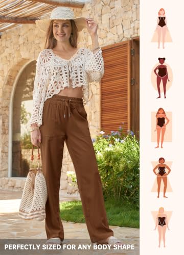 Image of Willit Women Linen Pants Wide Leg Casual Palazzo Pants Beach Summer Lounge Pants Trousers with Pockets 29 inch /31 inch / 33 inch