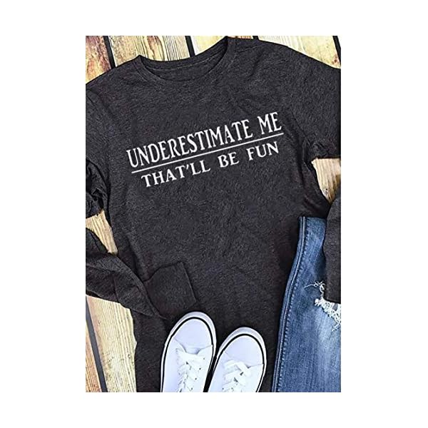 BOMYTAO-Underestimate-Me-Thatll-Be-Fun-Baseball-T-Shirt-for-Women-Funny-Sarcastic-Raglan-Long-Sleeve-Graphic-Tees Underestimate Me Thatll Be Fun Baseball T-Shirt for Women Funny Sarcastic Raglan Long Sleeve Graphic Tees (Dark Grey, Large)