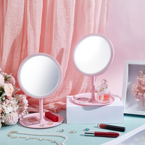 Set de 10 espejos de maquillaje redondos rosa portátiles miniatura 5