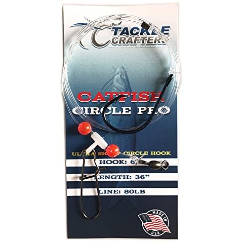 Tackle Crafters Catfish Circle Pro Rigs - Pack of 12 Circle Fishing Hooks - Lures and Rigs for Catfish Fishing with Swivel Cover
