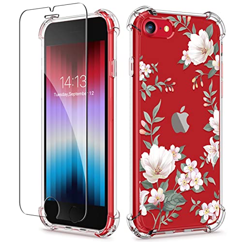 GVIEWIN Coque transparente pour iPhone SE 2022, iPhone SE 2020, iPhone 8, iPhone 7, en TPU souple, fin, transparent et flexible pour SE3/SE2/8/7, magnolia/blanc Cover