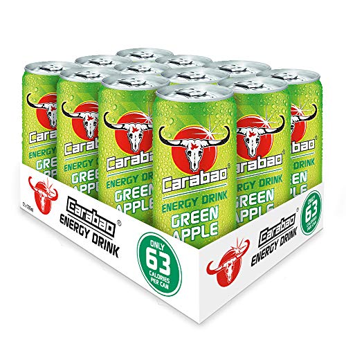 Carabao Energy Drink Green Apple | 12 x 330ml | Low Sugar 63 Calories | Great Tasting Fruity Flavour | Vegan | B Vitamins