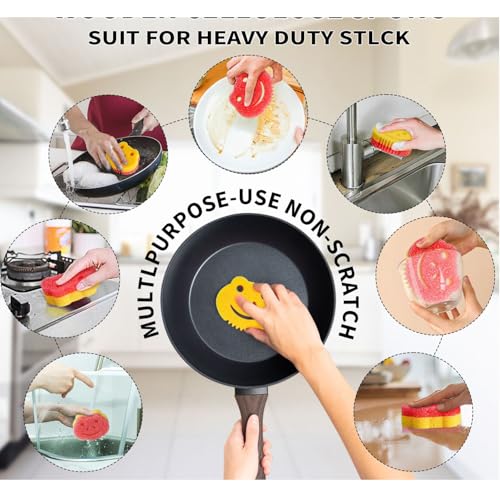 Image of 9 Pack Scrub Sponge, Dual-Sided Temperature Controlled Kitchen Sponge for Dishes,Cute Frog Scrub Sponges Household Cleaning Pads Bathroom Wall Cleaner Multi-Functional Cleaning Sponges