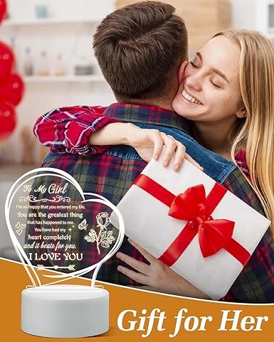 Image of Valentine's Gift for Girlfriend, Wife - Special Acrylic Night Light Bedside Lamp for Birthday, Anniversary - Presents for Fiance