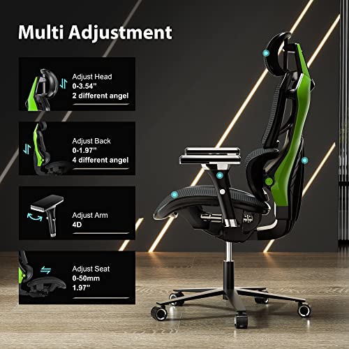 Image of EUREKA ERGONOMIC Typhon Gaming Chair GC05, Gamer Chair with Lumbar Support, Breathable Ergonomic Gaming Chairs with 4D Armrests, High Back Gaming Chairs for Adults, Green