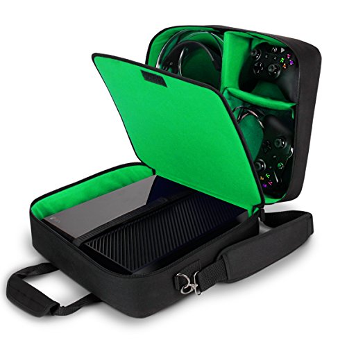 USA Gear Console Carrying Case Fits Xbox One, Series S, Xbox 360 - Travel Case with Water Resistant Exterior, Customizable Accessory Storage for Controllers, Power Cables Gaming Headset & more - Green by USA Gear - Used condition - US$47.25