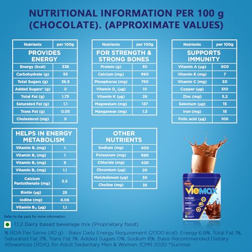 Image of Complan VieMax - Scientifically designed nutrition for Adults (Chocolate Flavour, 400g, Jar) | High Protein, Prebiotic, Probiotic for Strength, Gut Wellness, Immunity