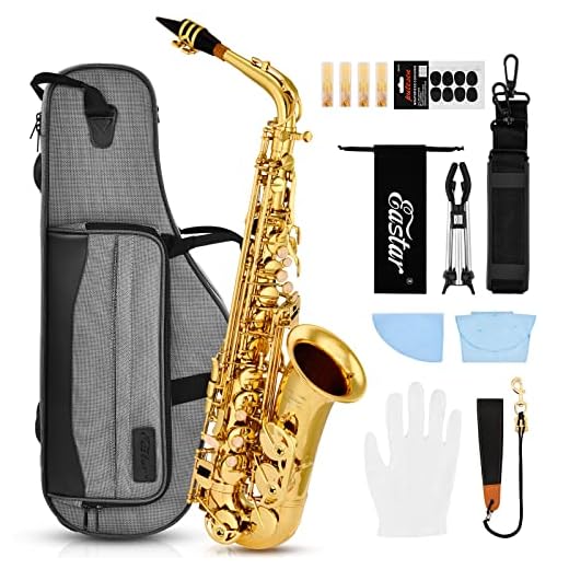 Eastar Advanced Alto Saxophone Eb Upgraded Sax, Golden Full Kit, EAX-21