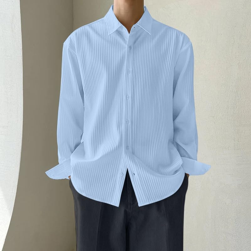 Image of GRECIILOOKS Men's Formal Button Down Shirt - Slim Fit Polycotton Shirt's for Men | Textured Full Sleeve| Business & Meeting Ready (Available in Plus Size)