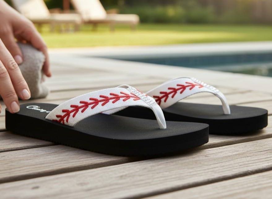 Cocomo Soul Rhinestone Baseball Flip Flops | Embroidered Slippers | Sandals for Women | Bling - Image 3