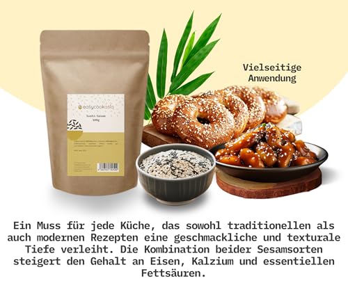 EasyCookAsia Premium Sesammix 100g | Schwarzer & Weißer Sesam | Nährstoffreich & Aromatisch | Perfekt für Sushi, Salate, Brot, Dressings & als knusprige Toppings
