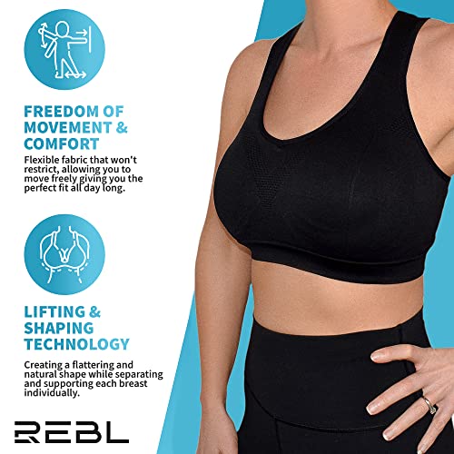 REBL Sports Bra with Sewn-in Pads, High Impact Support with Non-Removable Permanent Pads Cups3