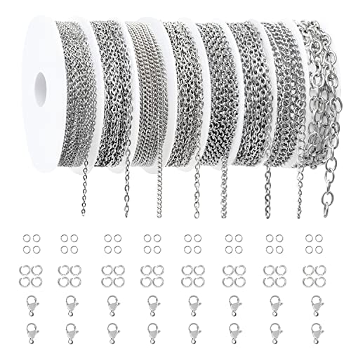 real stainless steel chain - Necklace Chains for Jewelry Making,Ybxjges 65 Feet Stainless Steel Jewelry Chain with Stainless Steel Jump Rings Stainless Steel Lobster Clasps for Bracelet Necklace Jewelry Making (8 Sizes)