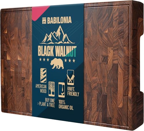 Comparison: Best Wood For Butcher Block Cutting Board 3 American Black Walnut Cutting Board (ExtraThick 1.7"), Premium Quality & Professional Butcher Block. Heavy Duty End Grain Wood Chopping Board 15.7"L x 10.2"W (Oil bottle & Plate included)