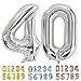 Ponmoo Foil Globo Número 40 Plata, Gigante Numeros 0 1 2 3 4 5 6 7 8 9 10-19 20-29 30 40 50 60 70 80 90 100, Grande Globos para La Boda Aniversario, Globo de Cumpleaños Fiesta Decoración