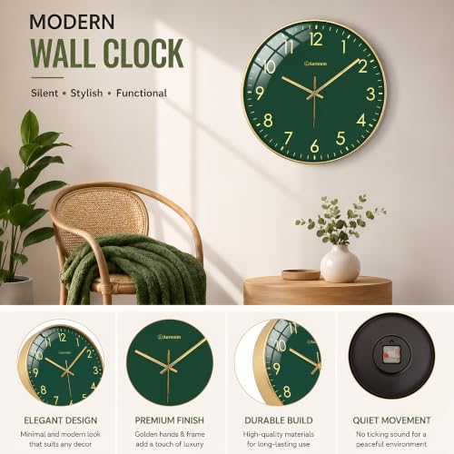 Image of Auromin Stylish Modern Wall Clock for Living Room Decor | Unique Analog Wall Watch for Bedroom, Kitchen, Office, Hall | Elegant Decorative Wall Clock for Home Interior Decoration Accessories Use