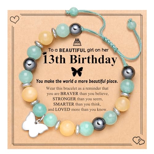 UNGENT THEM 4-16 Year Old Girls Birthday Gifts, Natural Stone Butterfly Bracelet for Daughter Granddaughter Niece