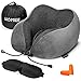 HOMIEE Almohada de Viaje Viscoelástica de Espuma, Almohada de Memoria, Almohada ortopédica Cervical para Avión Tren Coche Viajando con máscara de Ojos y Tapones para los oídos