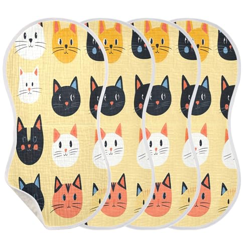 Cartoon Cat Plant Burp Cloths Cotton Baby Washcloths,Large 22x11in Burping Cloth Absorbent and Soft for Newborn Baby Boys and Girls,4 Pack3