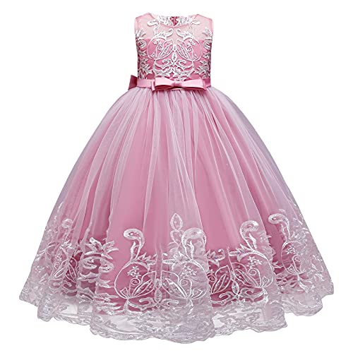 Robe de princesse vieux rose pour fille, cadeau d'anniversaire idéal avec fleurs brodées