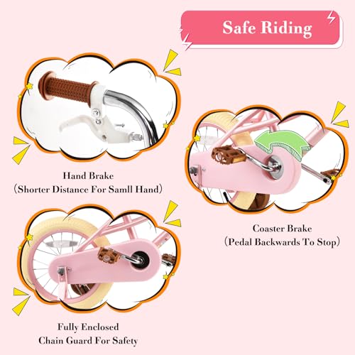 Image of RULLY Donna Kids Bike for Girls Ages 2-7 Years, 12 14 16 Inch Princess Girls Bicycle with Doll Bike Seat, Training Wheels, Basket and Streamers, Kids Cycle Bikes, Multiple Colors | with Doll Bike Seat, Training Wheels, Basket, Streamers, Kids Cycle Bikes