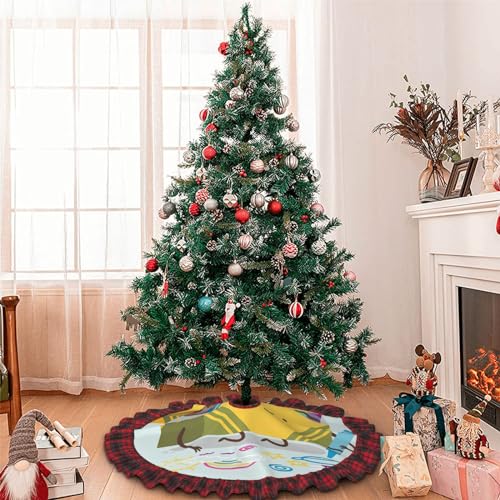 Jupe de sapin de Noël en lin rustique avec pompons - 7