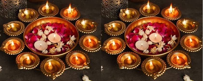 TAJ CREATIVE HANDICRAFTS Metal Urli Bowl for Home Decoration Diwali/Festival Urli with Candles Free (Pack of 2) (L25 x W25 x H5 Centimeters) (B0C3KLV1D3) Amazon Price History, Amazon Price Tracker