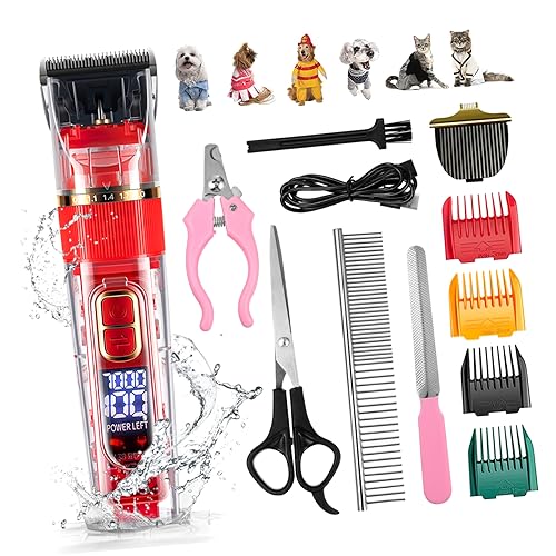 CORHAD 1Set Rechargeable Cordless Dog Cat Grooming Clipper Kit Low Noise Pet Hair Trimmer with Washable Body LED Screen Multiple Accessories for Easy Grooming at Home