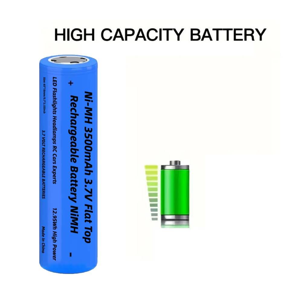 4 Pezzi 3500mAh Batteria Ricaricabile, 3.7V Flat Top NiMH Batterie, 3.7Volt Cima Piatta Alta Capacità Batterie Ricaricabili per Fotocamera/Piccolo Ventilatore/LED Lampada Frontale/Luci Solari, Blu