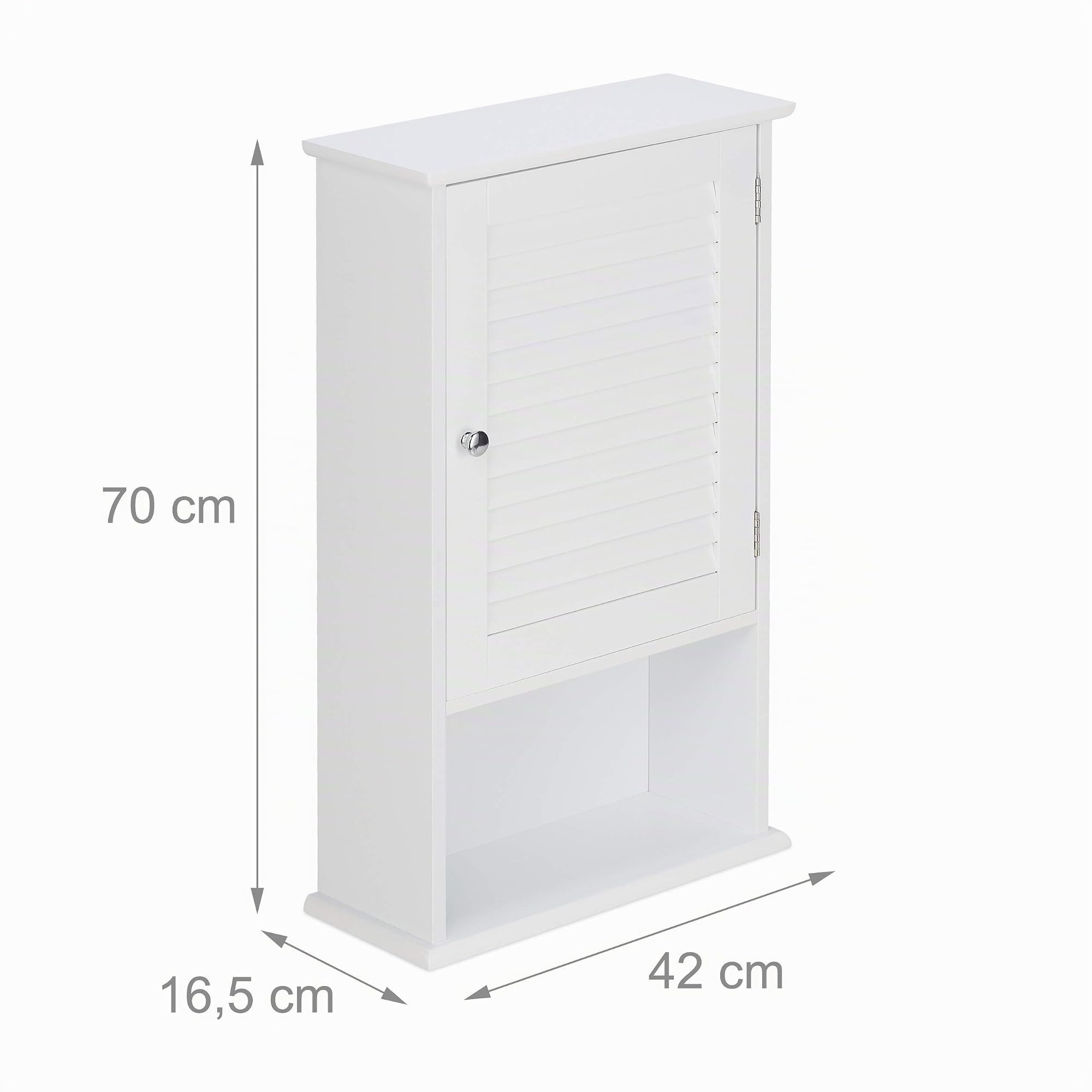 Relaxdays Mueble de Baño Colgante con Puerta Persiana, 3 Niveles, Poca Profundidad, 70 x 42 x 16,5 cm, Compacto, Blanco