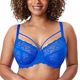 DELIMIRA Women's Plus Size Minimizer Bras Full Coverage Unlined Underwire Lace Bra B-K Cups Sky Blue 36J