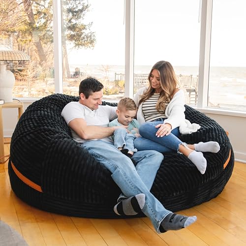 Image of Big Joe Fuf 8Ft Giant Foam Bean Bag Chair, Oversized Couch with Removable Cover for Kids, Teens, Adults, Black Licorice Corded Plush, 8 Foot