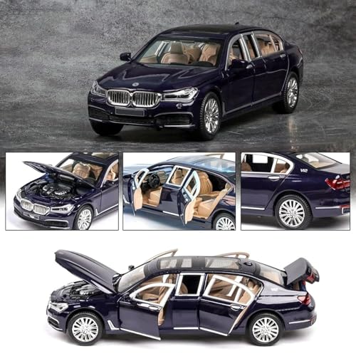 Image of BMW Die Cast Metal Toy Car Model with Openable Doors Hood and Trunk Light and Sound 1:24 Scale Pull Back Action 7 Series 760Li
