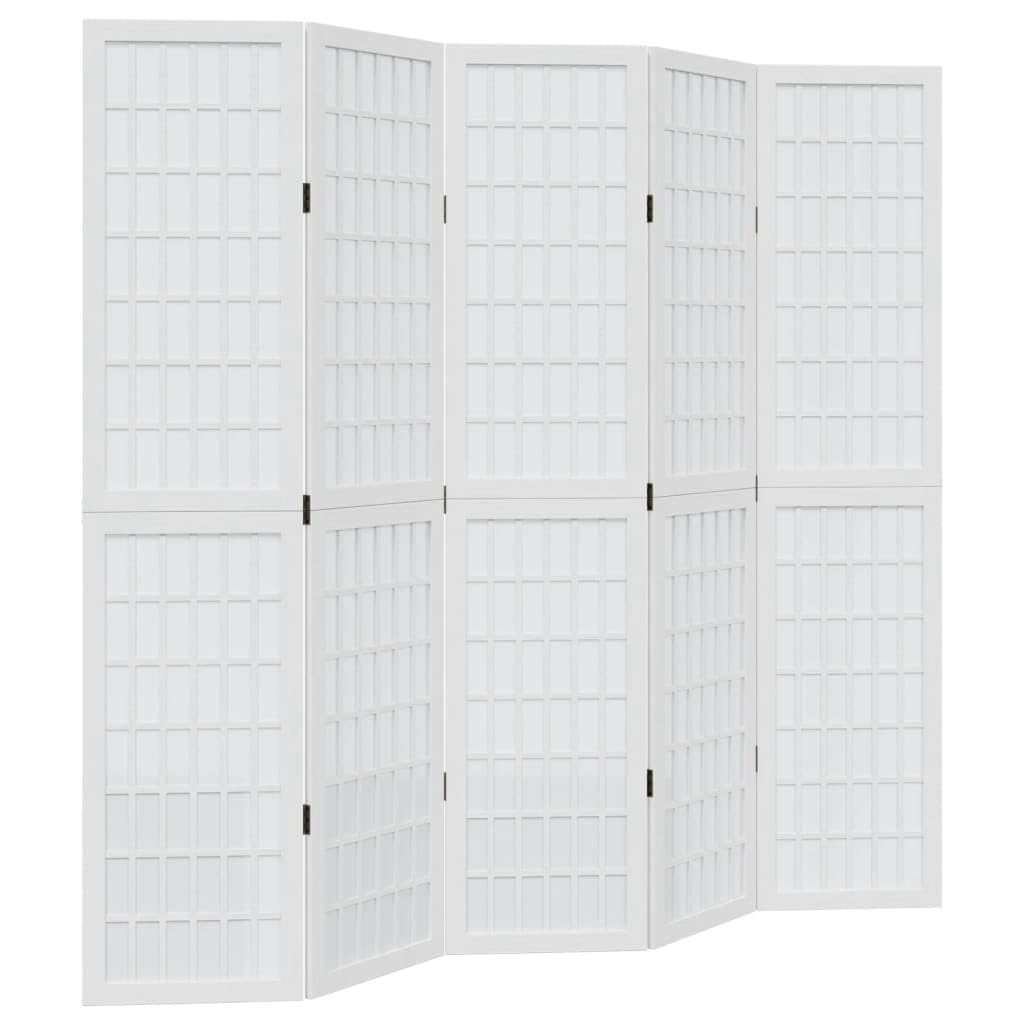 Vidaxl White Room Divider, Privacy Screen For Indoor Home Bedroom Living Room, Screen Privacy Panel With 5 Panels, Modern Style, Solid Wood Paulownia