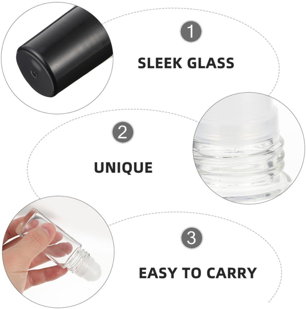 Glass Essential Oil Roller Bottles Precise Application 10pcs 30ml with Black Lid, Refillable Empty Roll on Bottles and Preserve Purity for Massage Oils and Perfume for Travel