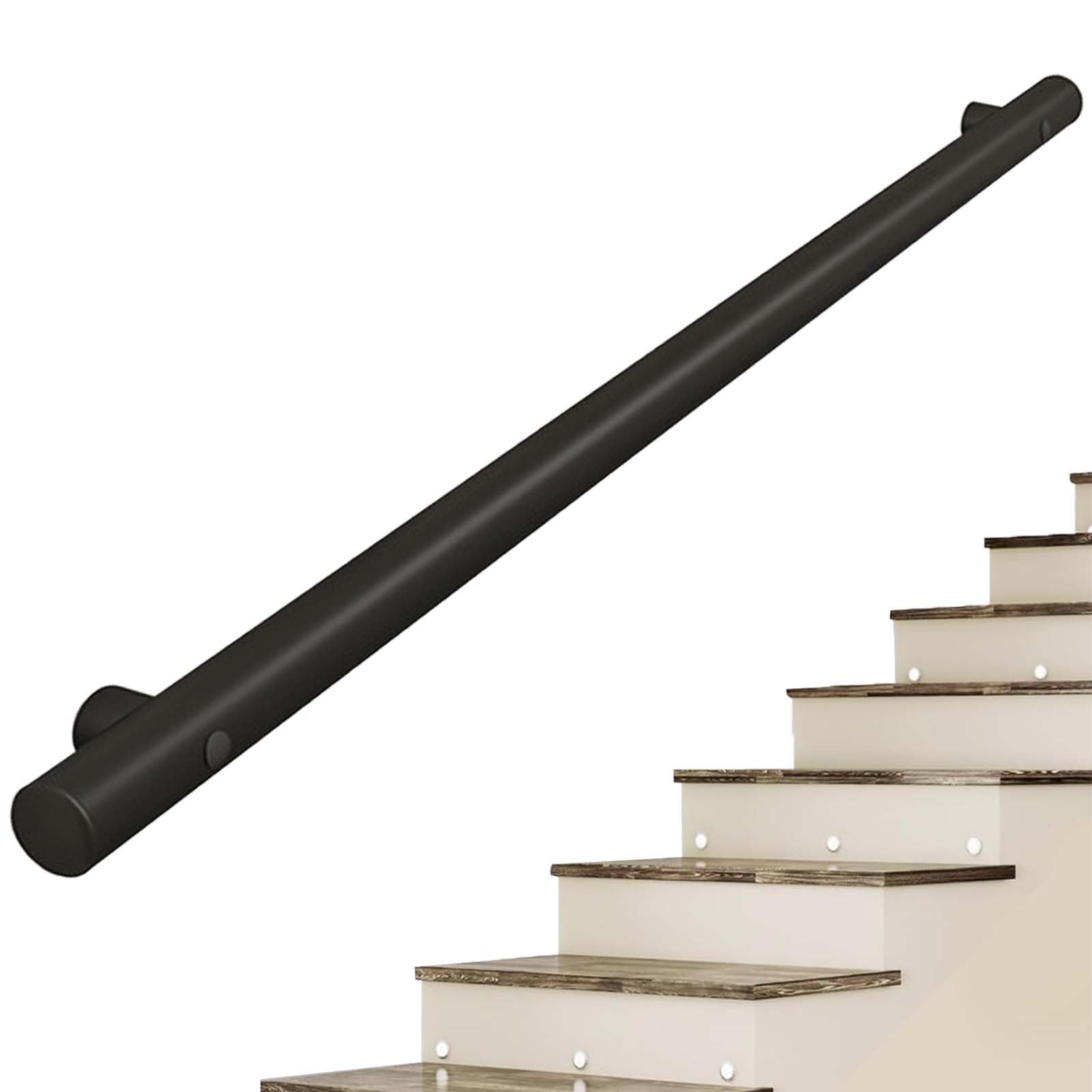 Fkxsxaz Metal Stair Handrail, Wall Mounted Non-Slip Banister Handrails For Stairs Indoor Outdoor, Industrial Steel Pipe Hand Rail, Corridor Safety Grab Bar(14Ft/420Cm)