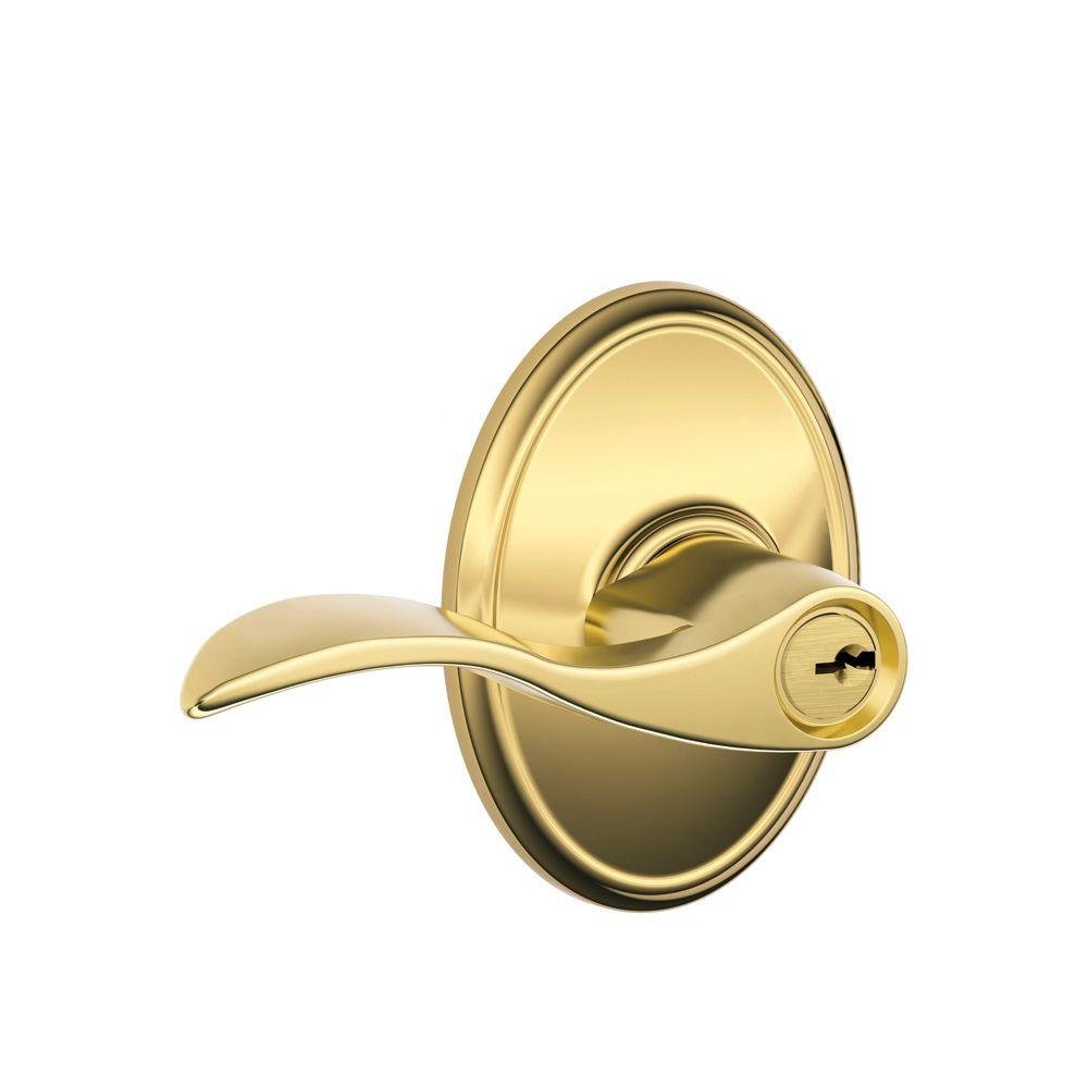 SCHLAGE Accent Lever with Wakefield Trim Keyed Entry Lock in Bright Brass - F51A Acc 605 WKF