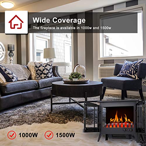 Image of R.W.FLAME Electric Fireplace Infrared Stove Heater, 23 inch Freestanding Fireplace Heater, 3D Realistic Flame Effects, Adjustable Brightness and Heating Mode, Overheating Safe Design, 1000W /1500W, Black