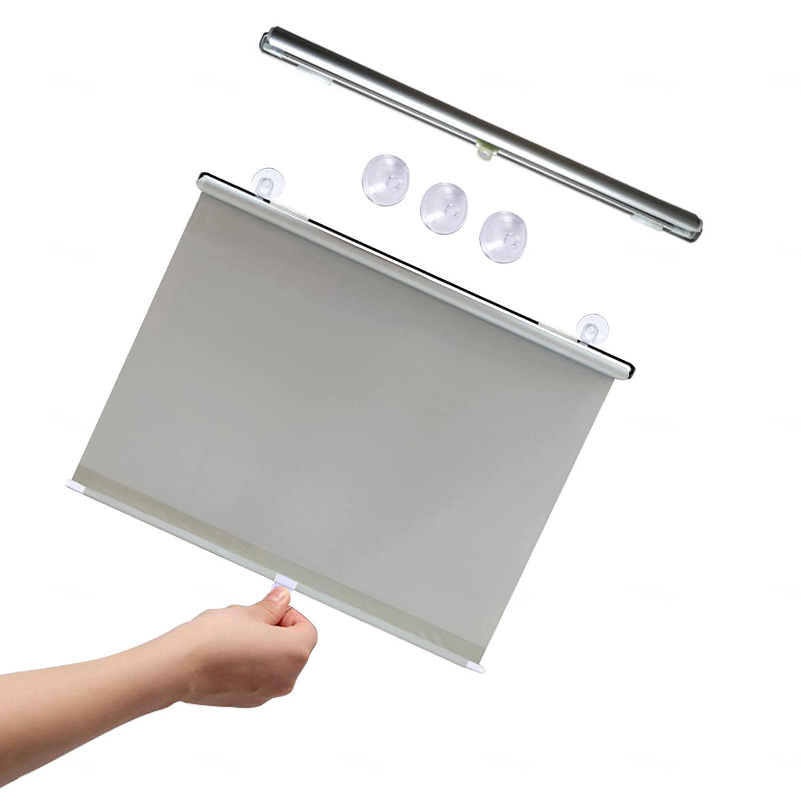 Kgudys Grey Roller Blinds With Suction Cups,Retractable Suction Cup Roller Shades,Portable Blackout Curtains,No Drilling,Privacy Roller Blinds For Office,Home,12 Sizes,-58X125cm/23X49in