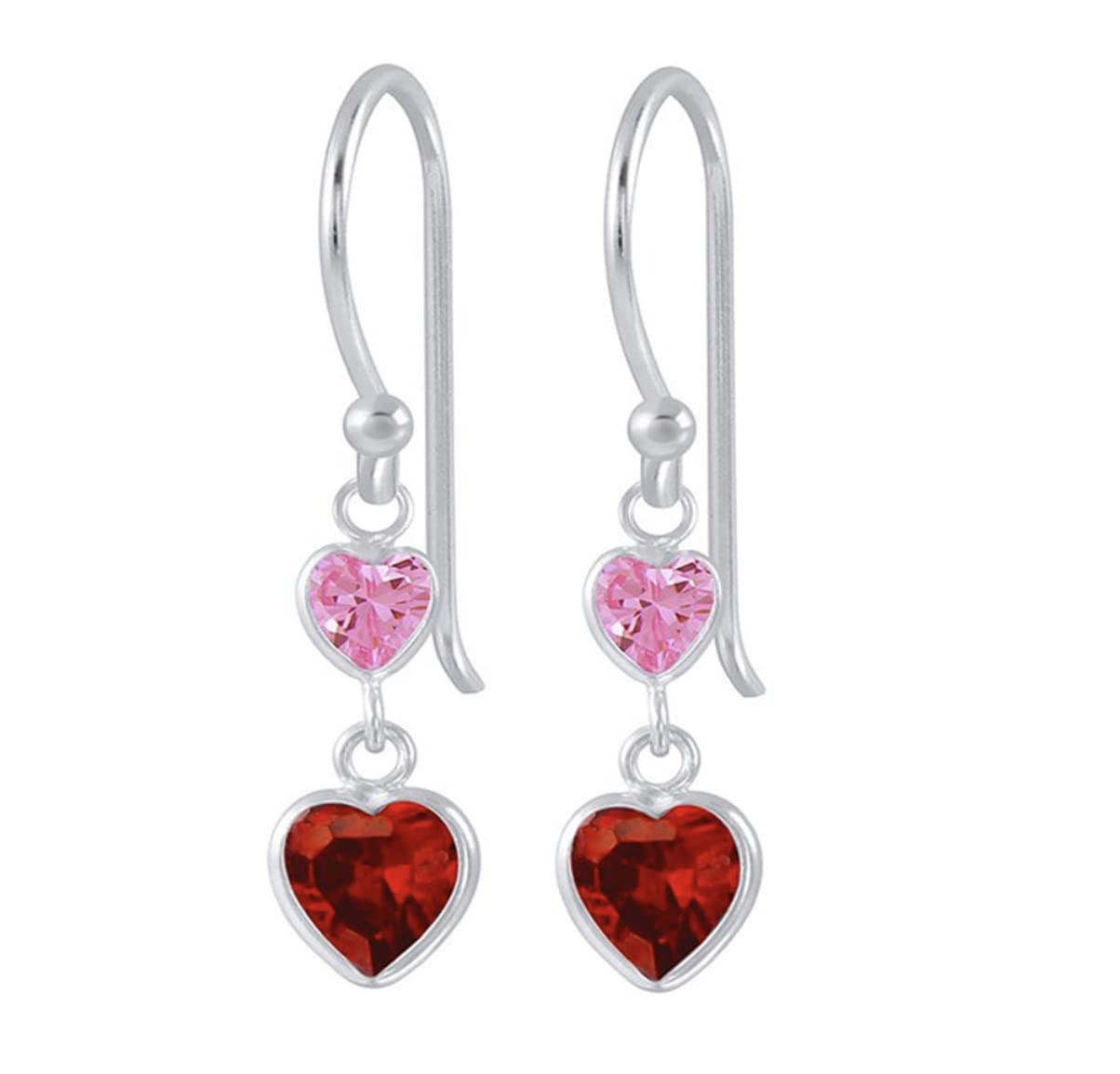 Modlines Sterling Silver Valentine Heart Dangle Pink/Red Earrings