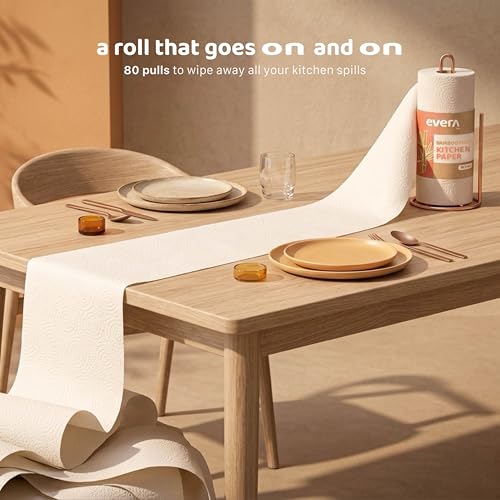 Image of Bamboo Kitchen Paper Roll - 80 Sheets - No Chlorine, Unbleached | 2 Ply Highly Absorbent Kitchen Tissue Paper | Food-Safe, Tree-Free Eco Friendly Alternative to Regular Paper Towels