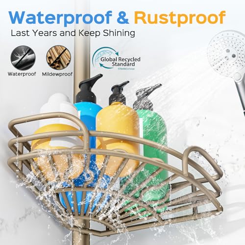 Image of HAMITOR Corner Shower Caddy Tension Pole, 4-Tier Adjustable No-Drill Shelf