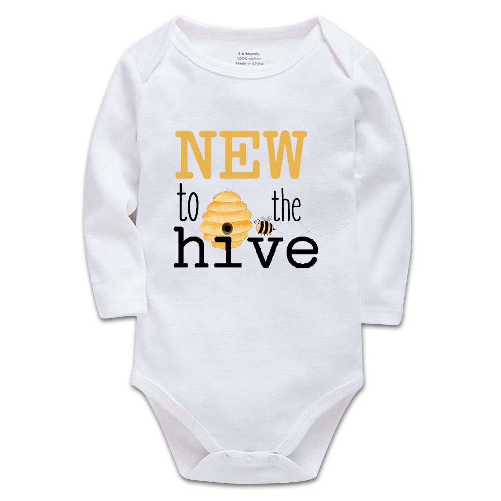 Bee Bodysuit- New to The Hive -New Baby Bodysuit Funny One-Piece Infant Baby Bodysuit 0-3 Months Long Sleeve White