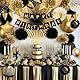 Geburtstagsdeko Schwarz Gold Party Deko Geburtstag Set mit Happy Birthday Banner Konfetti Luftballons Geburtstag Schärpe Lametta Vorhänge Pompons für Mann Frauen Junge Mädchen