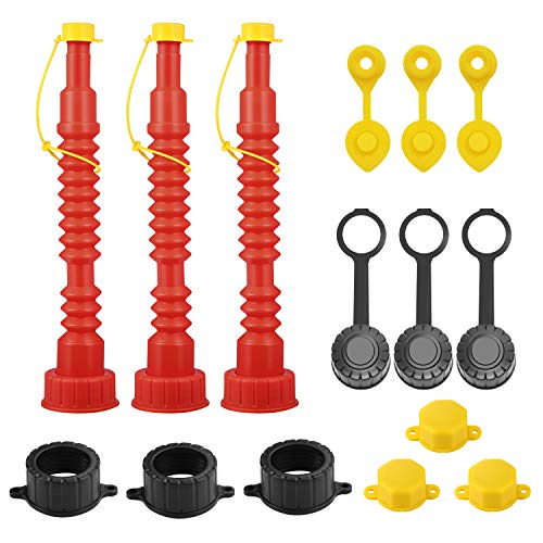 EONLION Gas Can Replacement Spout Kit, Flexible Pour Nozzle with Strainer and Gasket, Vent Caps, Stopper Caps, Collar Caps, Stripe Cap, Spout Kit for Water Jugs and Old Can, 3 Pack