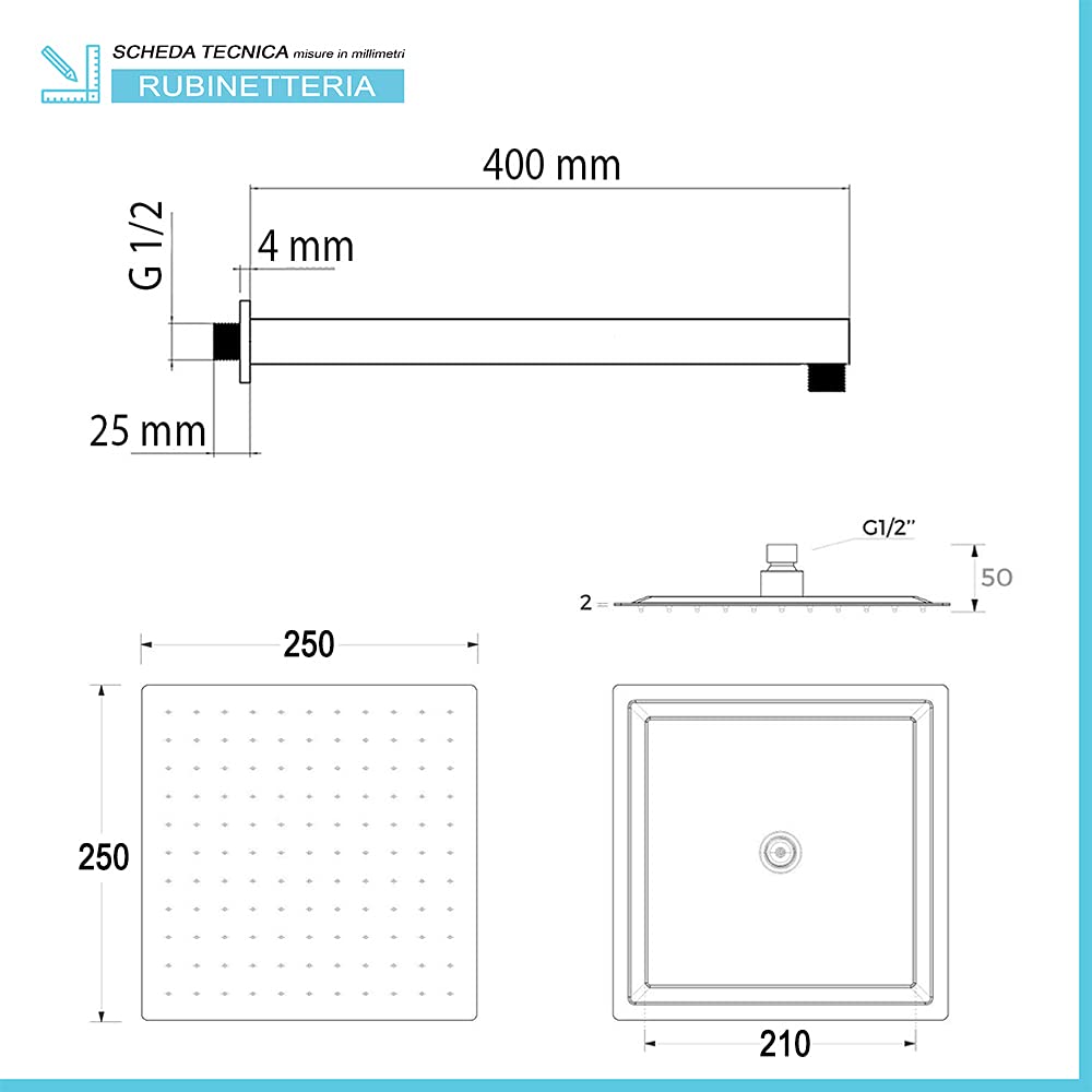 Kit Doccia Completo da Incasso con Miscelatore monocomando, soffione, doccetta e Presa d’Acqua con Flessibile
