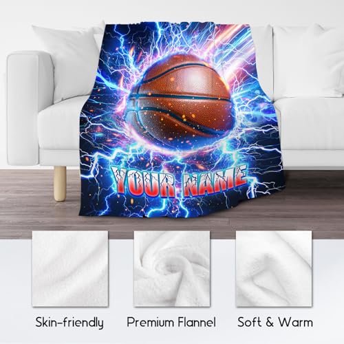 Basketball Blanket for Boys Personalized Throw Gifts - Lightning Sport Theme Custom Throws for Couch, Bed (4 Sizes Choose)