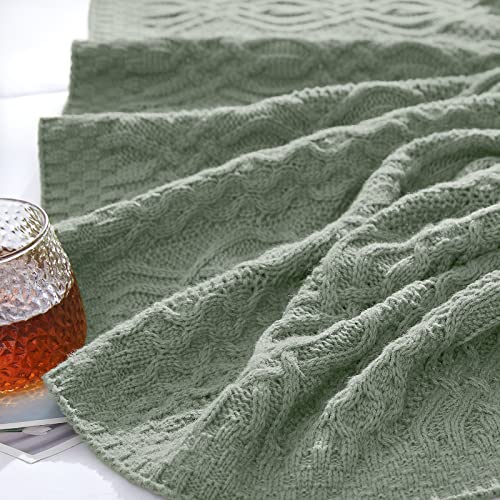 Aormenzy Sage Green Cable Knit Throw Blanket, Soft & Warm Knitted Blanket Oversized For Couch Bed Sofa Living Room, 60 X 80 Inch #TOP4