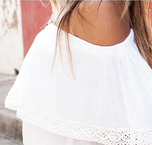Relipop Women's Short Sleeve Shirt Strapless Blouses Off Shoulder Tops (Medium, White) #TOP4