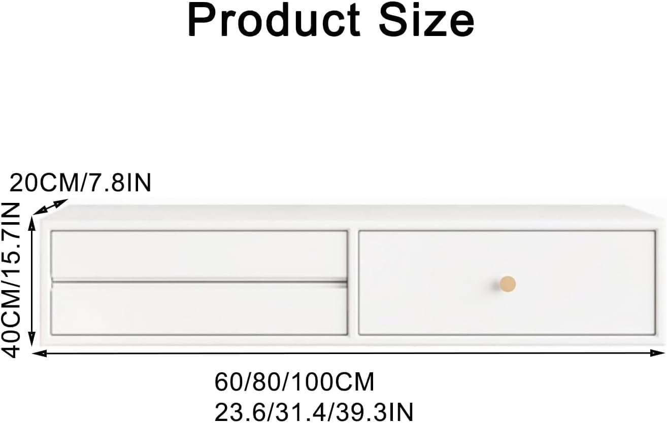 Floating Makeup Vanity for Wall, White Corner Floating Desk Dresser, Wall Mounted Floating Dressing Table with Storage